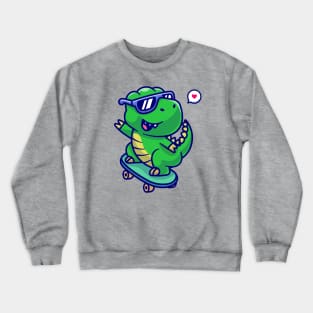 Cute Dino Playing Skateboard Cartoon Crewneck Sweatshirt